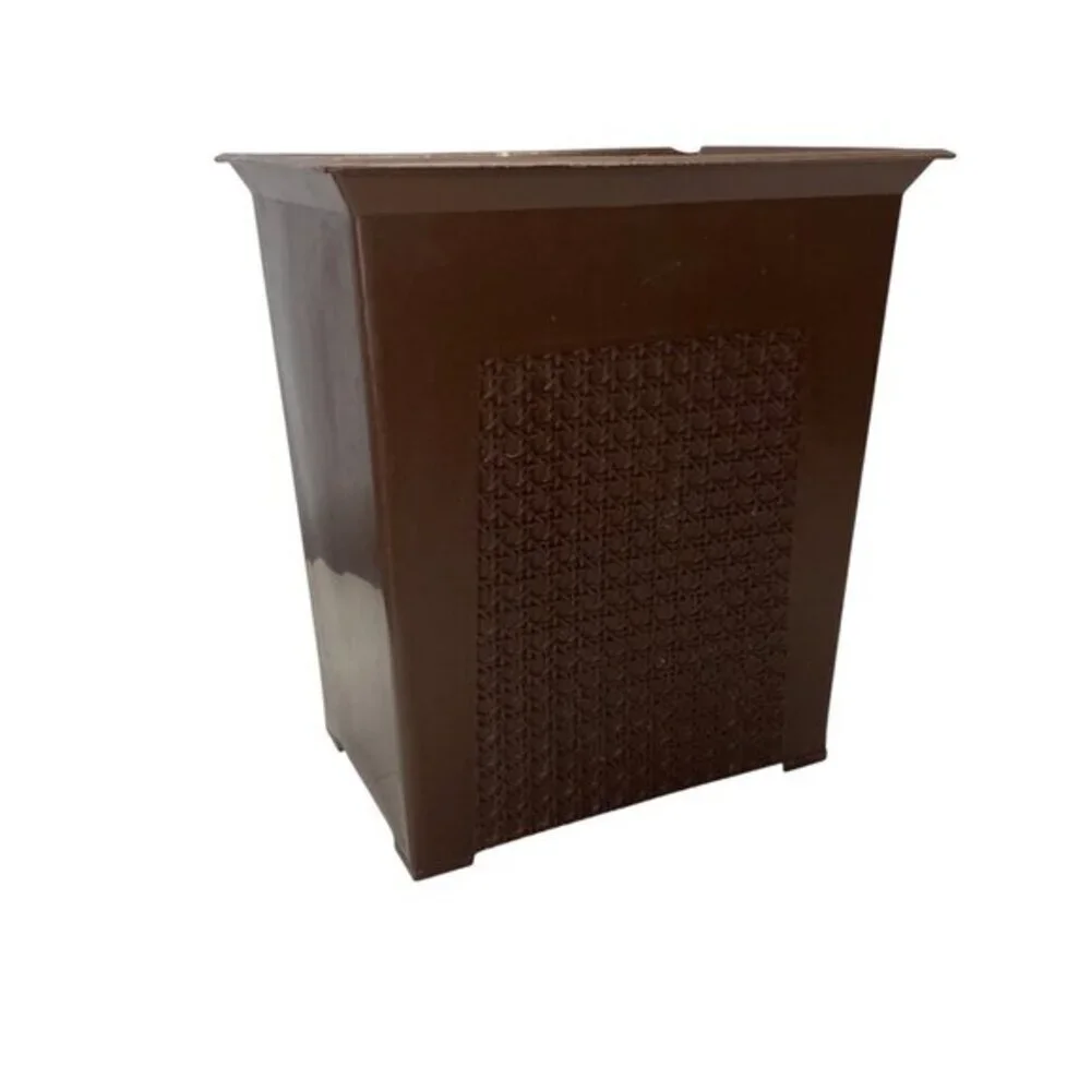 Vintage Mid Century Modern Faux Wood Panel Trash Can 1970s Retro
